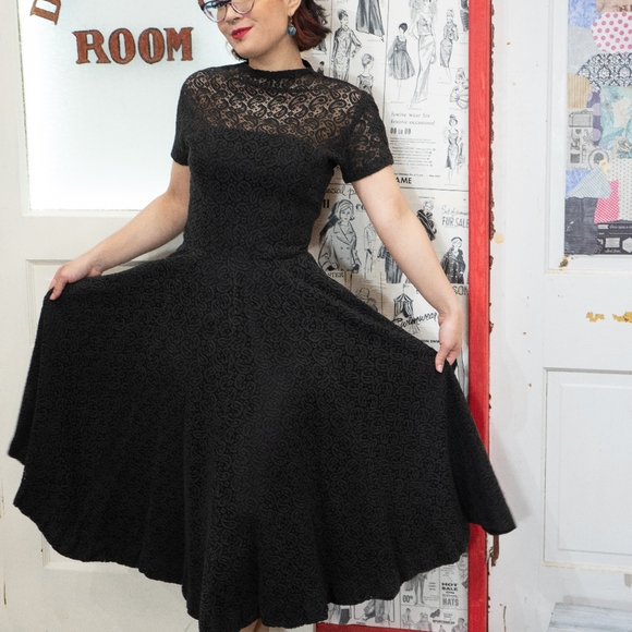 Vintage 1950s black Anne Fogarty midi lace dress- size 4 - Picture 5 of 6